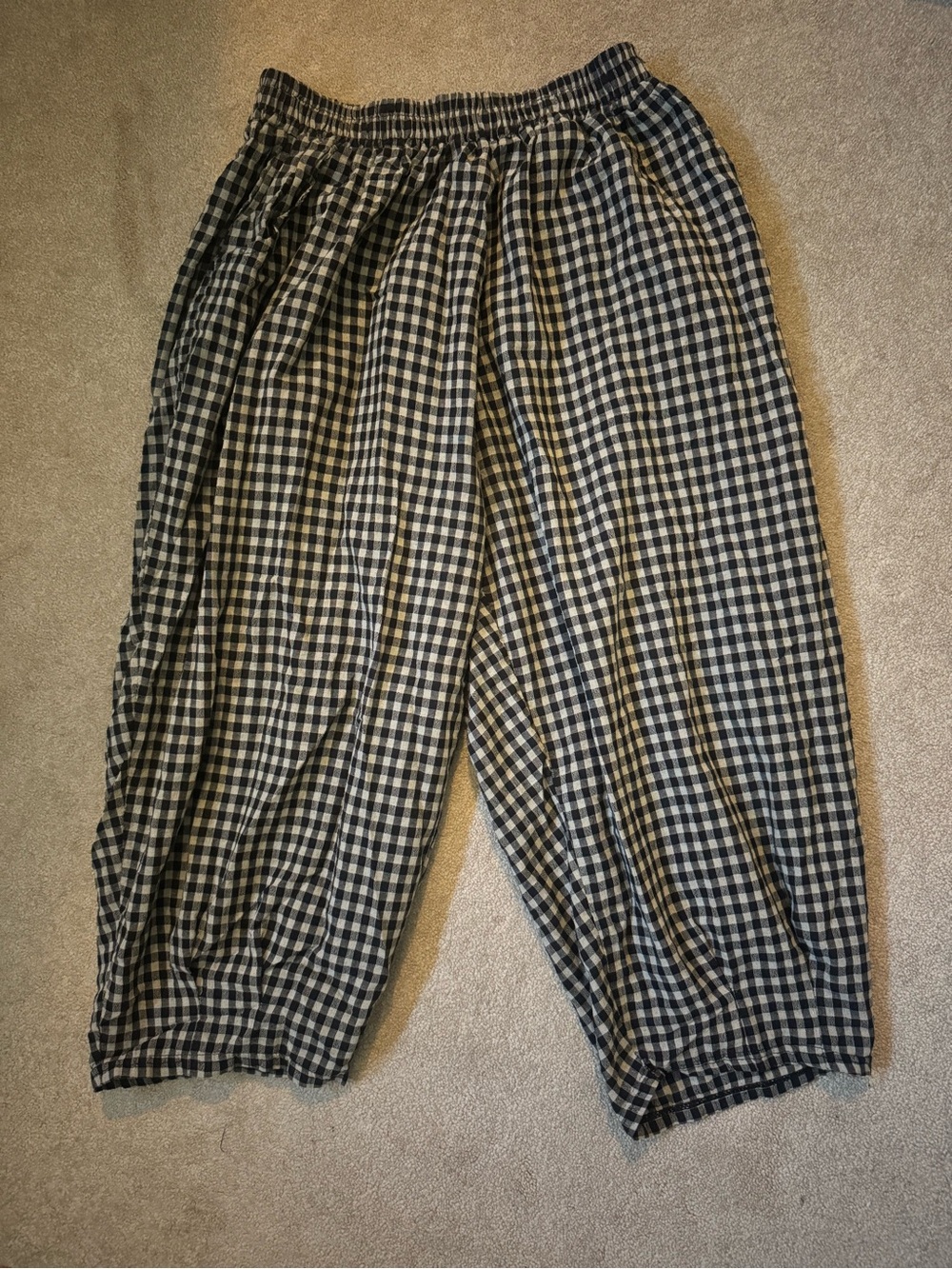 Black & Beige Gingham Elastic Waist Pants